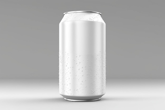 A white can of soda with water droplets on it.