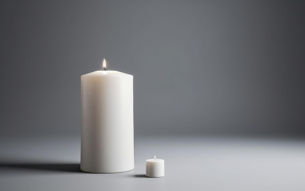 A white candle with a white candle on the left side.