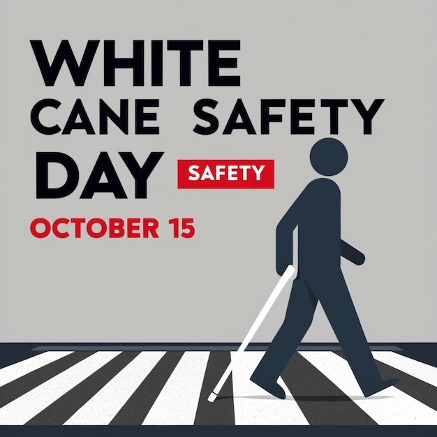 Photo white cane safety day vector illustration visually impaired person crossing the road with a white cane