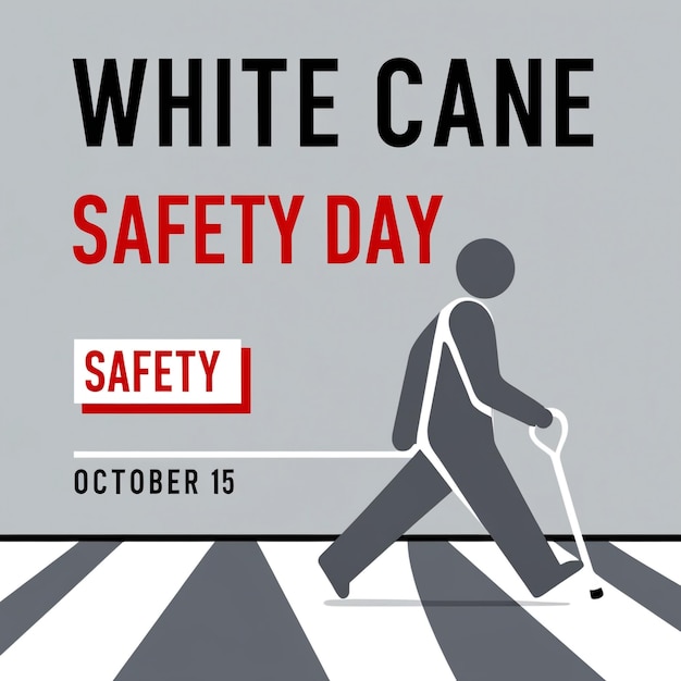 Photo white cane safety day vector illustration visually impaired person crossing the road with a white cane