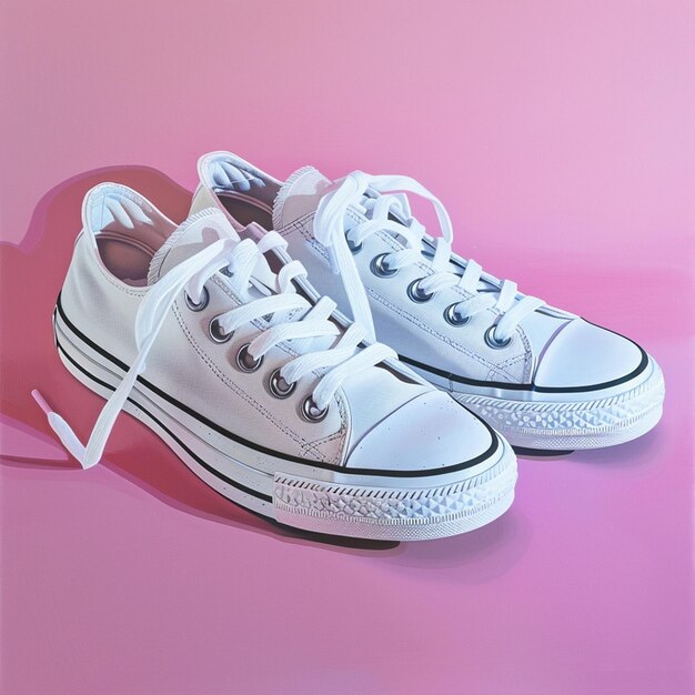 White canvas shoes on a pink background