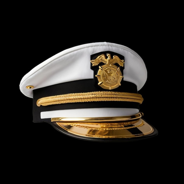 a white cap with a gold emblem on it that says marine