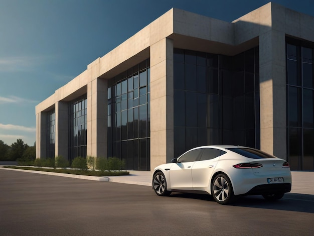 a white car is parked in front of a building with a license plate that says quot sx quot