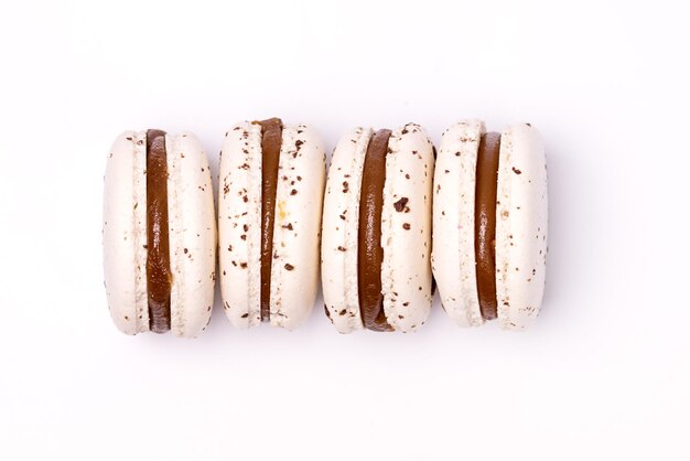 White Caramel and Salt Macarons French Delicate Dessert White Pastel Macarons Horizontal