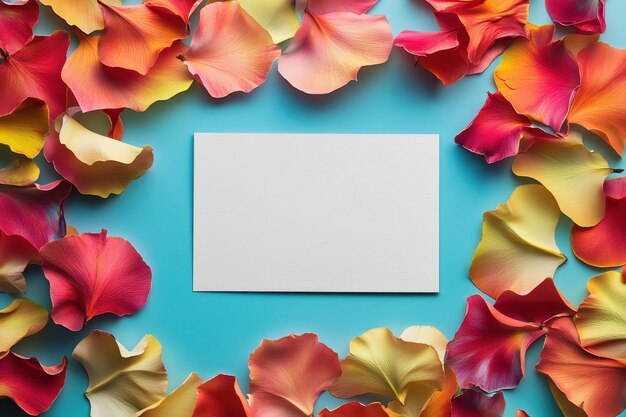 Photo a white card is placed in the center of a blue background with red yellow