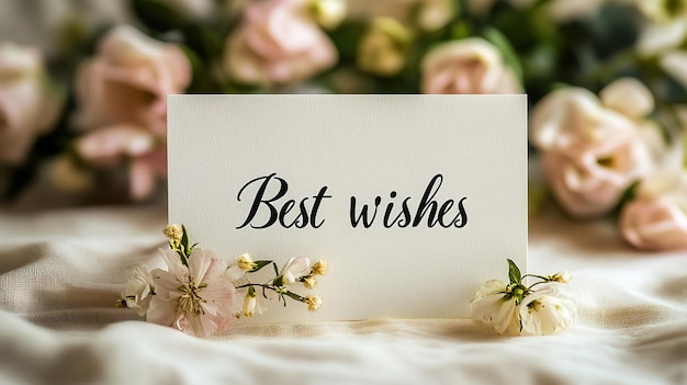 a white card that says best wishes