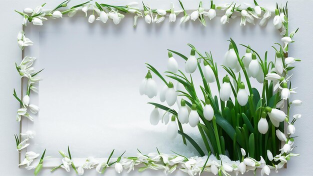 a white card with a bunch of flowers in the snow