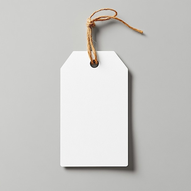 a white card with a tag that says  the word  on it