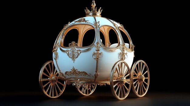 a white carriage with a gold crown on the top