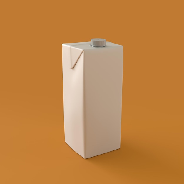 White Carton Milk and Fruit Juice Empty Container Package Plastic Object in Orange Background 3d Rendering