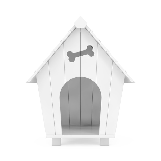 Photo white cartoon dog house in clay style on a white background. 3d rendering