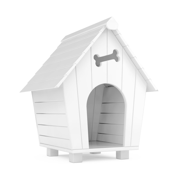 White Cartoon Dog House in Clay Style on a white background. 3d Rendering