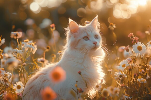 The White Cat in the Flowers