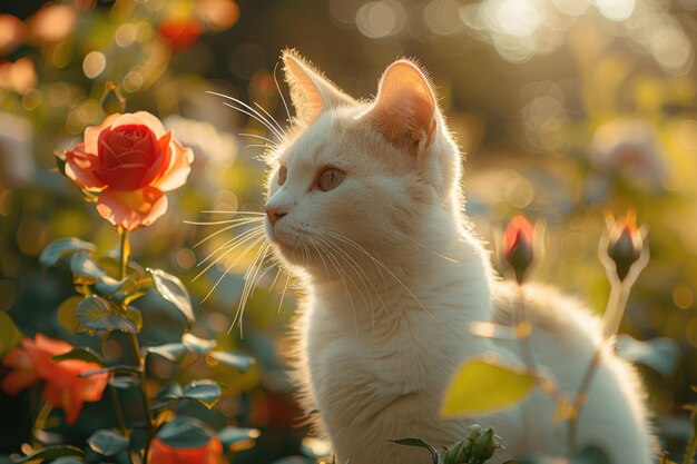 The White Cat in the Flowers