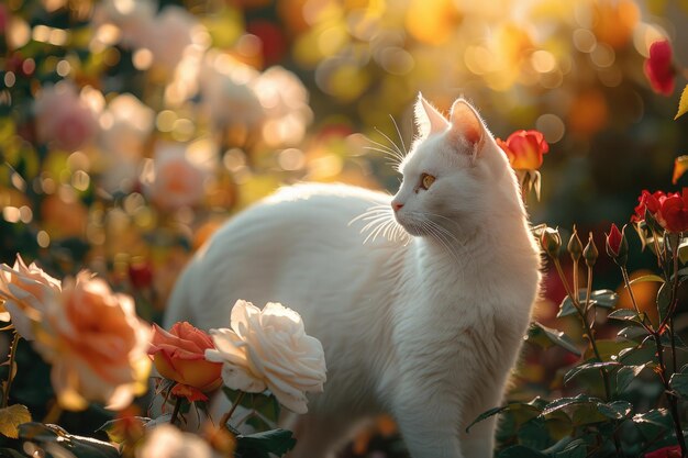 The White Cat in the Flowers