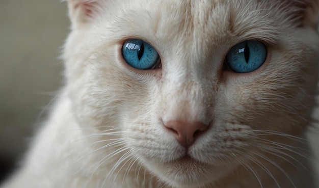 a white cat with blue eyes and a blue eye