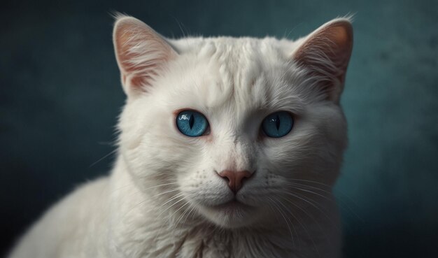 a white cat with blue eyes and a blue eye