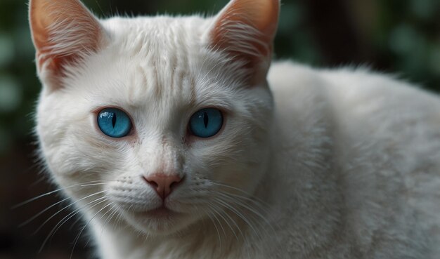 a white cat with blue eyes and a blue eye