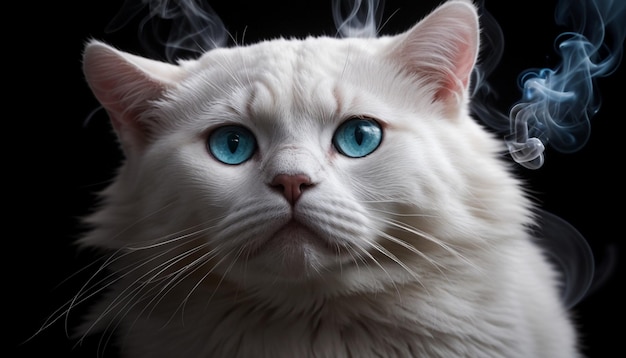 a white cat with blue eyes and a white nose