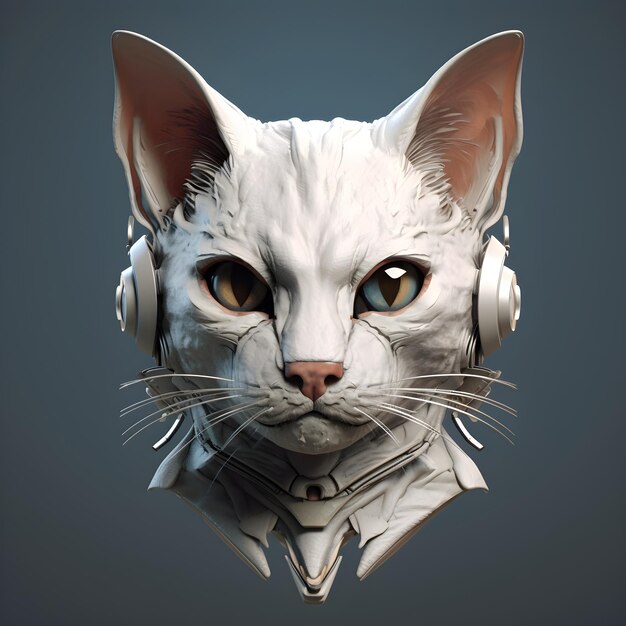 A white cat with a headphones on it