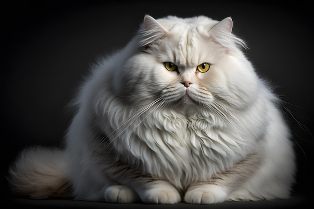 A white cat with a long hair and a yellow eye.