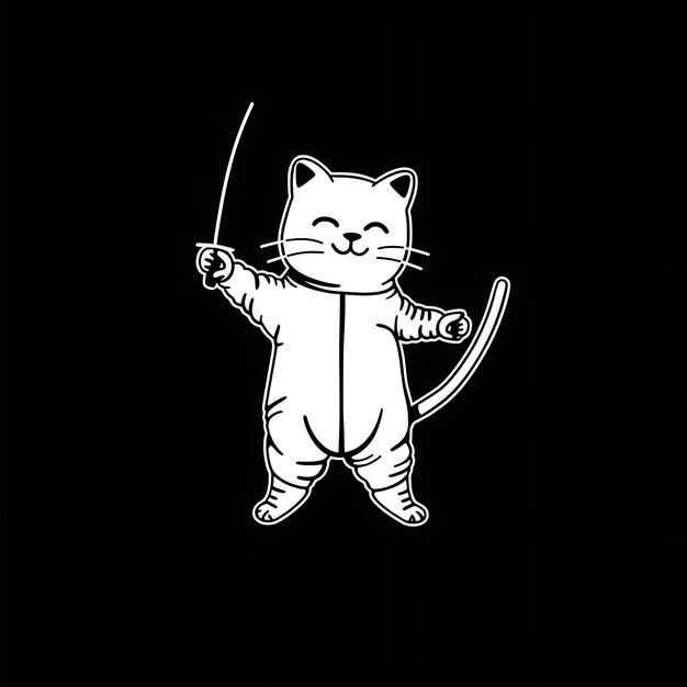 Photo a white cat with a long tail holds a stick with a cat on it