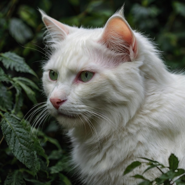 Photo a white cat with pink eyes and a green eye