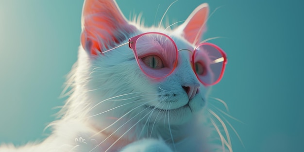 White Cat with Pink Glasses