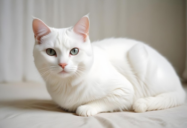 a white cat with a pink nose and a white nose