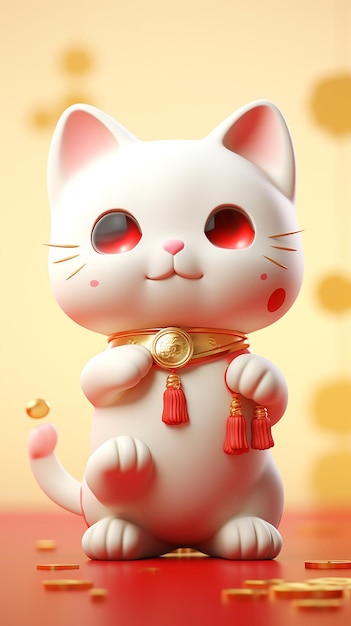 a white cat with red eyes and a gold ring on its head