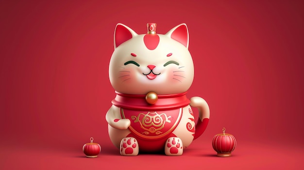 a white cat with a red nose and a red background with a red background