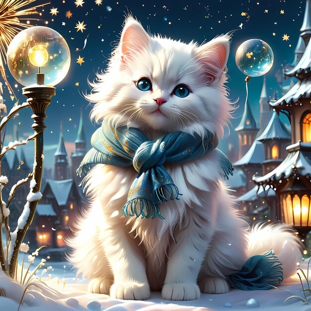 Photo a white cat with a scarf that says quot cat quot