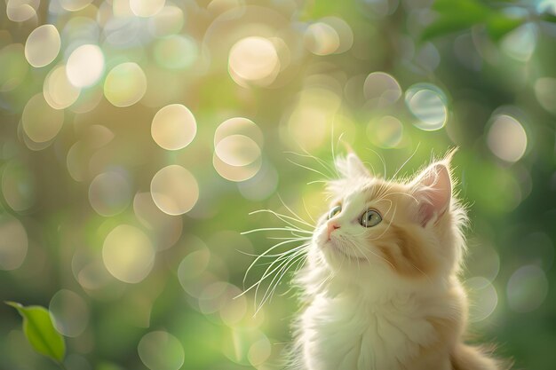 Photo a white cat with a white spot on its head and a blurry background with a blurry background