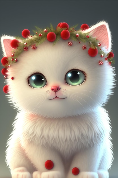 White cat with a wreath on its head generative ai