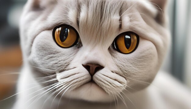 a white cat with yellow eyes and a white nose