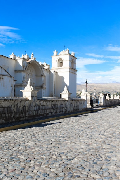 White Catholic church in rural Peru