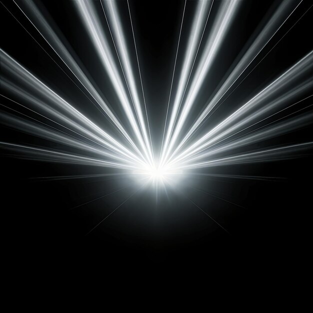 Photo white central light emitting beams on a black background