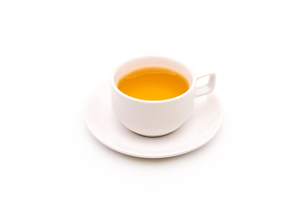 White ceramic cup of hot tea isolated on white