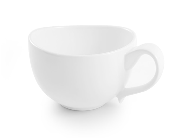 White ceramic cup on white background