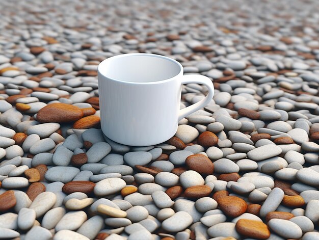 White Ceramic Mug Amidst a Sea of Pebbles Generative AI