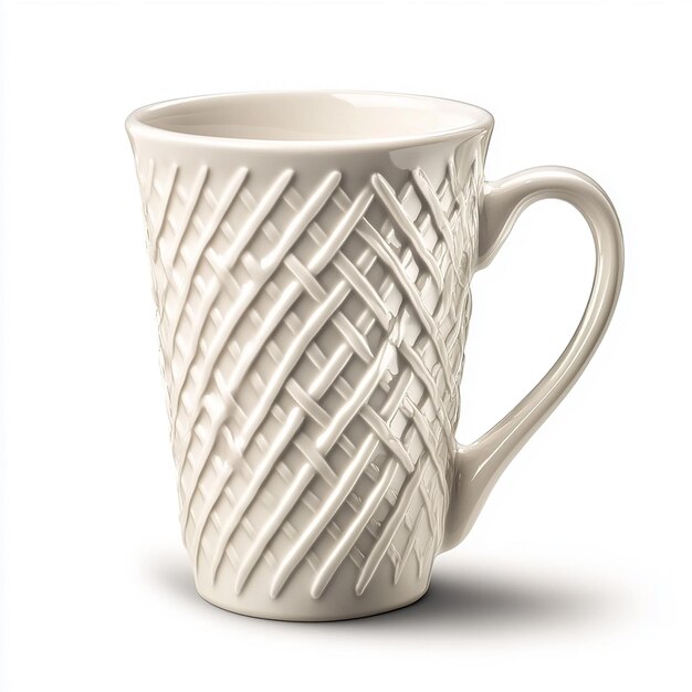 Photo a white ceramic mug with a pattern of a design on it