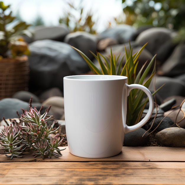 White Ceramic Mug on a Wooden Table