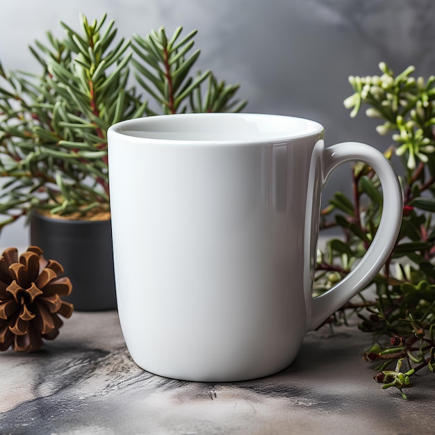 White Ceramic Mug on a Wooden Table