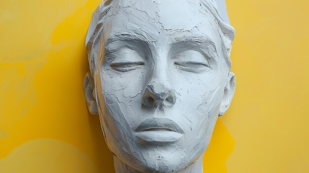 a white ceramic sculpture of a woman with eyes closed