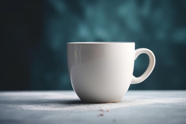 White ceramic tea cup mockup with winter concept background and copy space