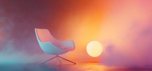 Photo white chair in a dreamy neonlit room