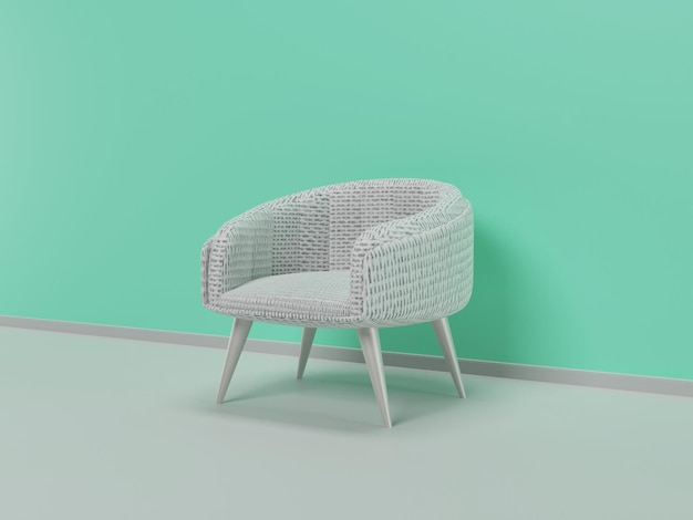 White chair in empty background minimal design 3d rendering