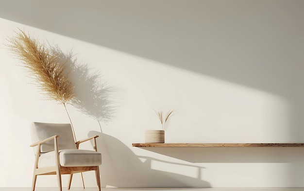 Photo a white chair and a table with a plant on it