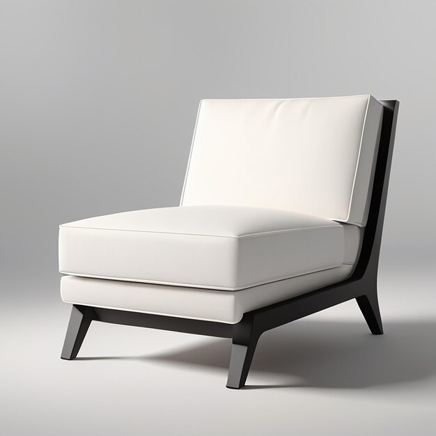 a white chair with a black arm rest and a white cushion