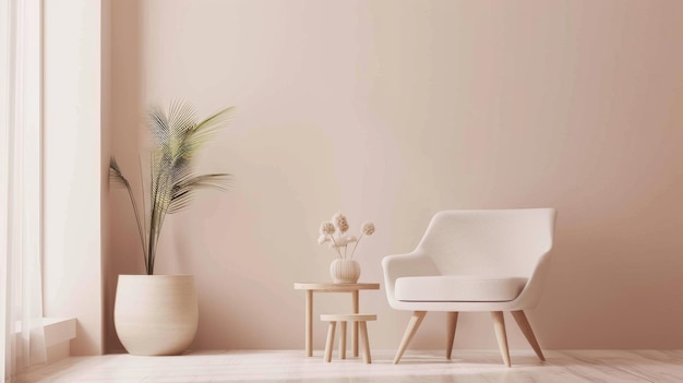 Photo a white chair with a plant on the table